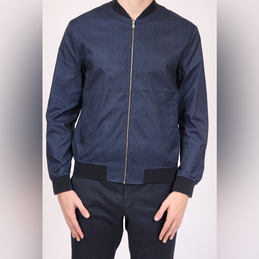 NWT H&M Men's Blue Bomber Jacket Linen Full Zip Size 42R US